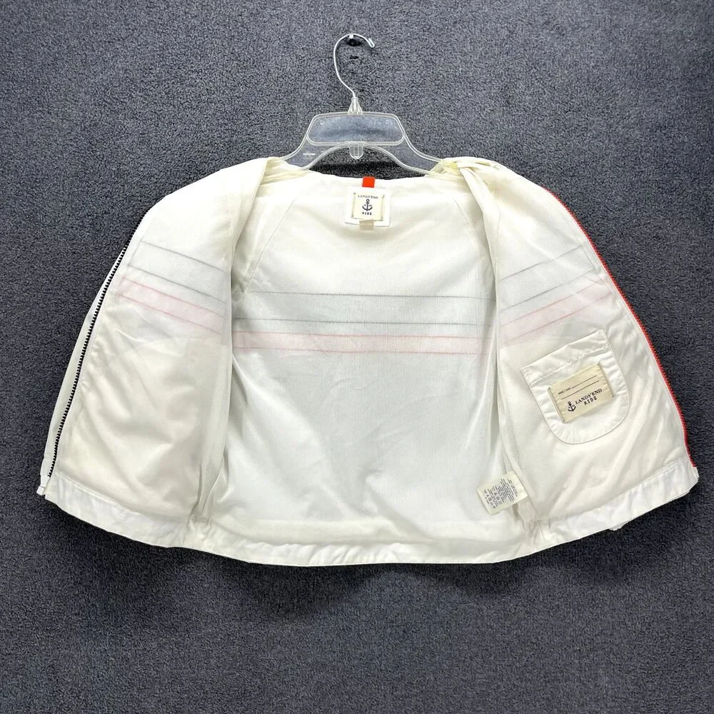 Lands End Kids Jacket Medium 5-6 White Full‎ Zip Hooded Pockets Lightweight
